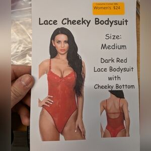 New Women's Red Lace Cheeky Bodysuit